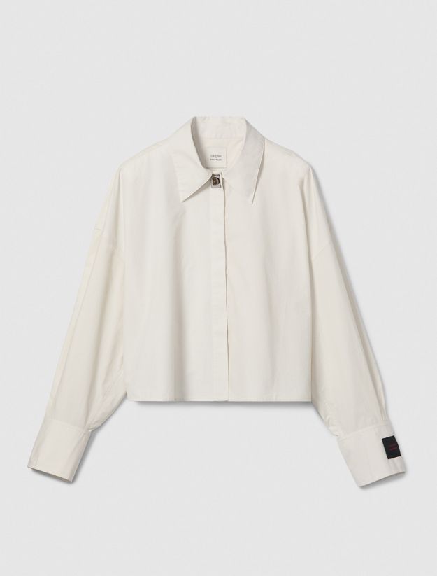Poplin Woven Cropped Button-Down Shirt