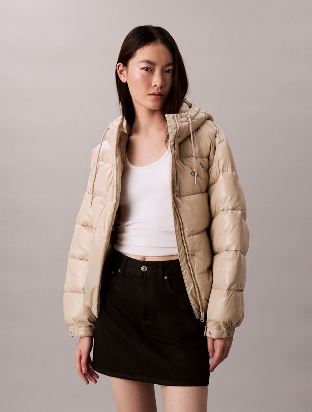 High Shine Hooded Puffer Jacket