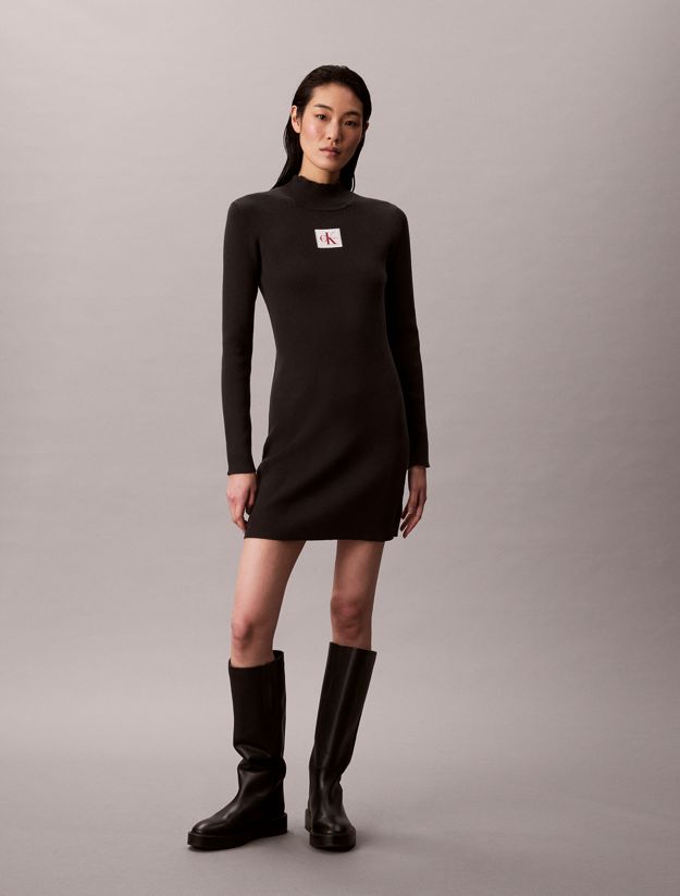 Cotton Knit Roll Neck Dress