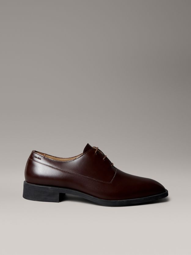 Leather Almond Toe Derby Lace-Up Shoes