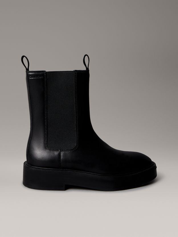 Leather Stacked Heel Chelsea Boots