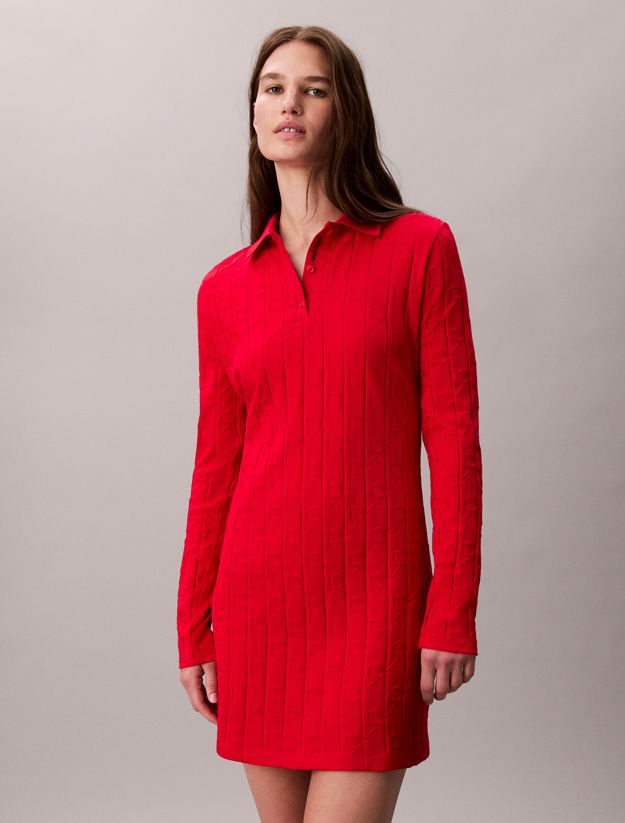 Logo Jacquard Long Sleeve Polo Dress