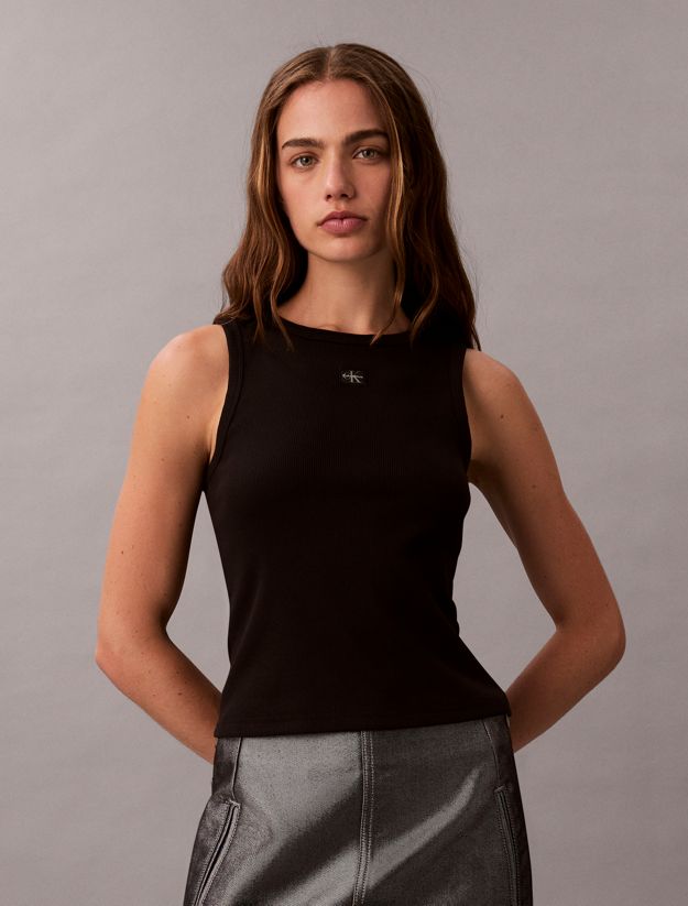 Ribbed Cotton Badge Tank Top