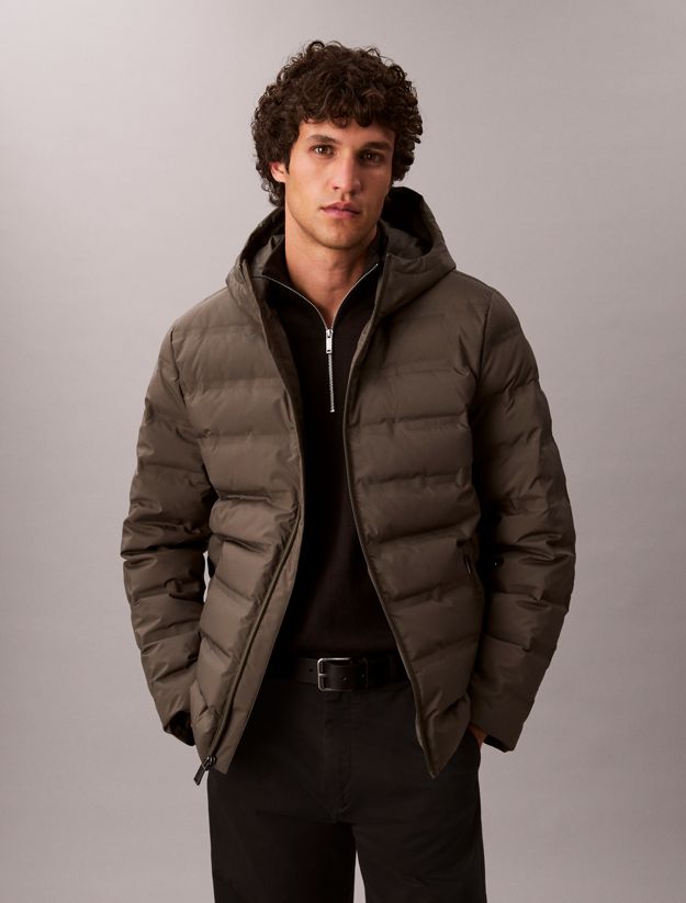 Packable Embossed Logo Quilted Puffer Jacket