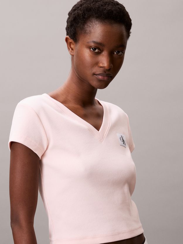 Ribbed Cotton V-Neck T-shirt