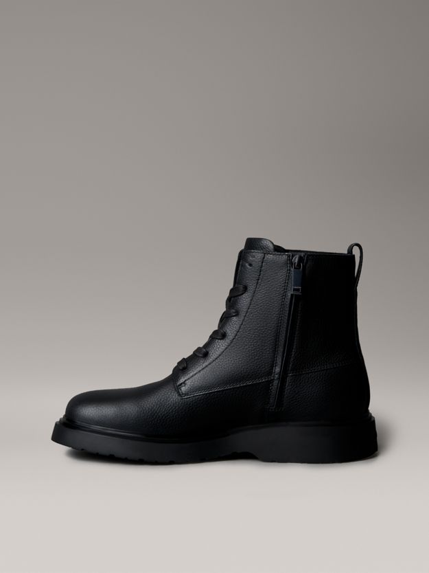 Tumbled Leather Lace-Up Zip Boots