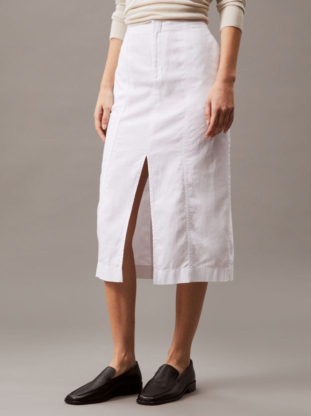 Cotton Linen Twill Midi Skirt