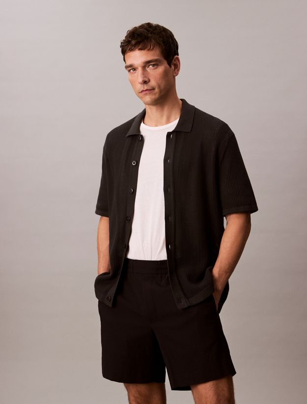 Cotton Mesh Button-Down Shirt