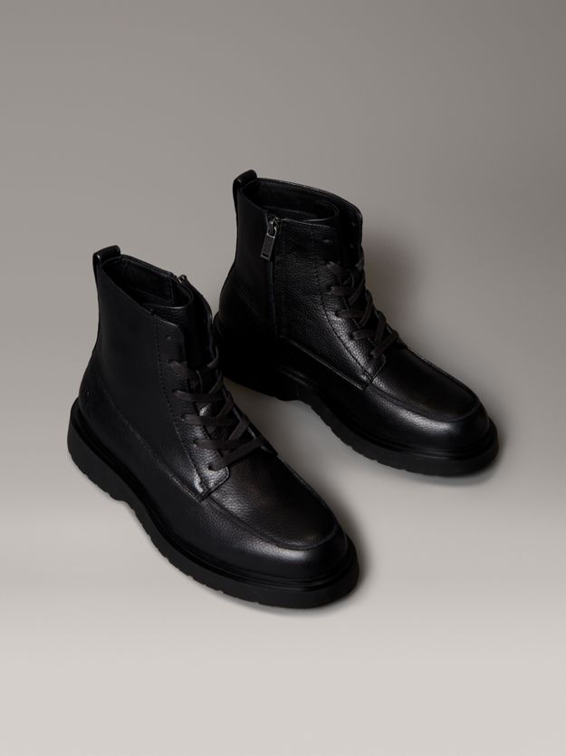 Leather Apron Toe Lace-Up Zip Boots