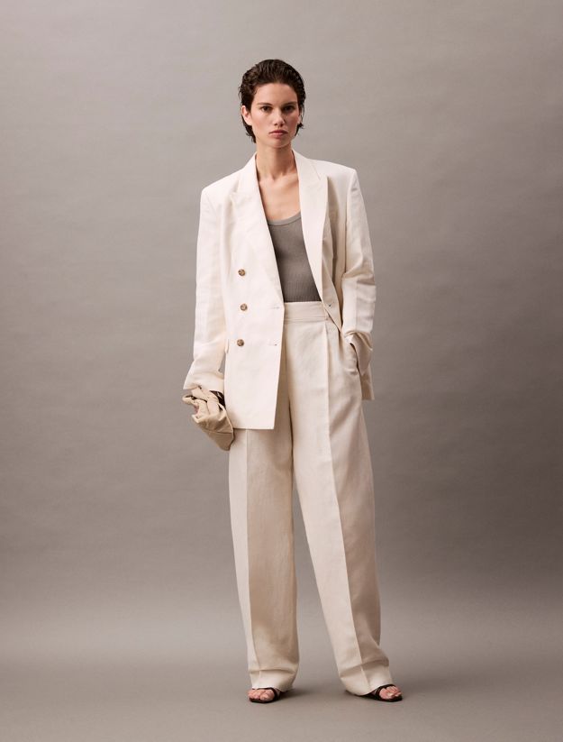 Linen Blend Double Breasted Blazer