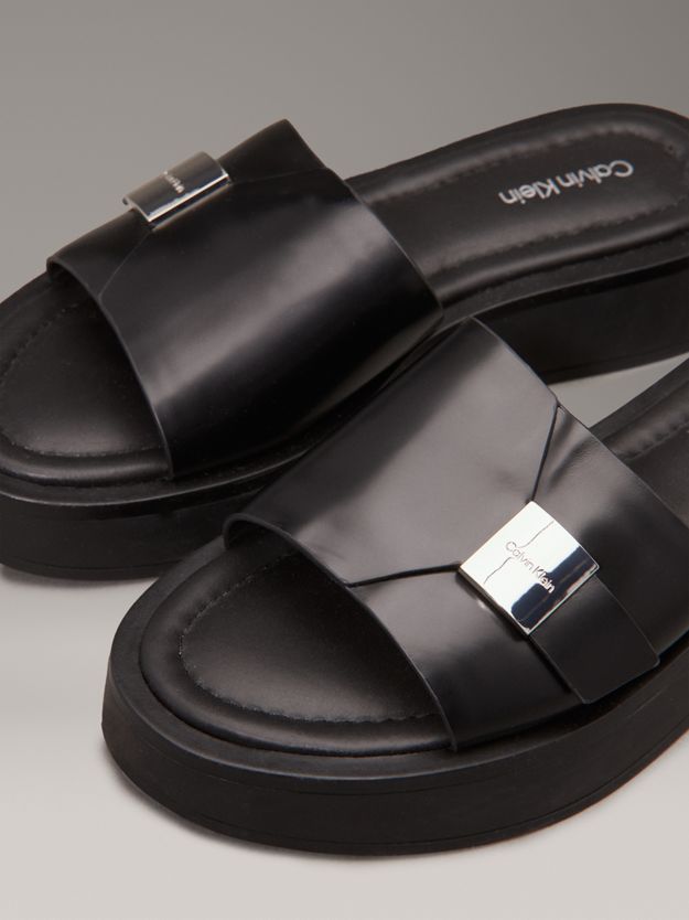 Leather Platform Sliders