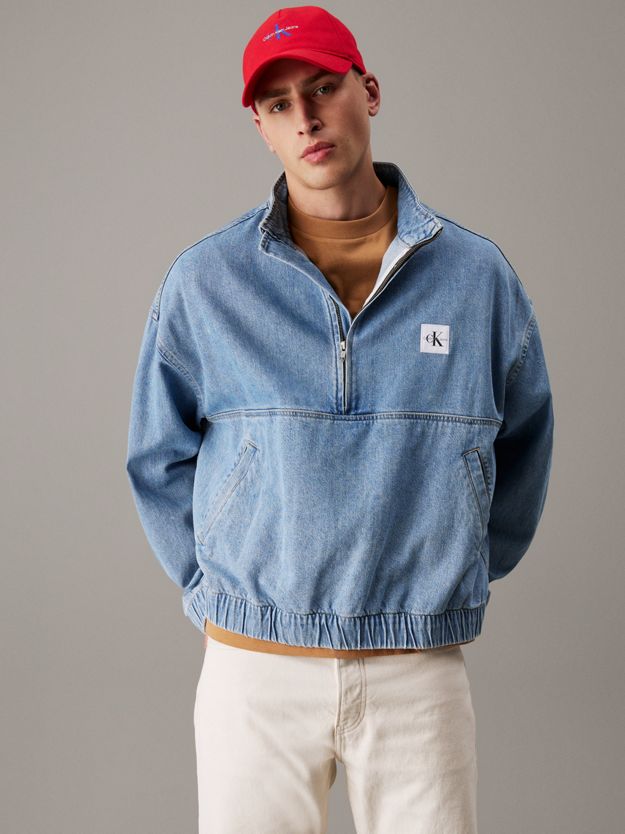 Relaxed Denim Half Zip Jacket