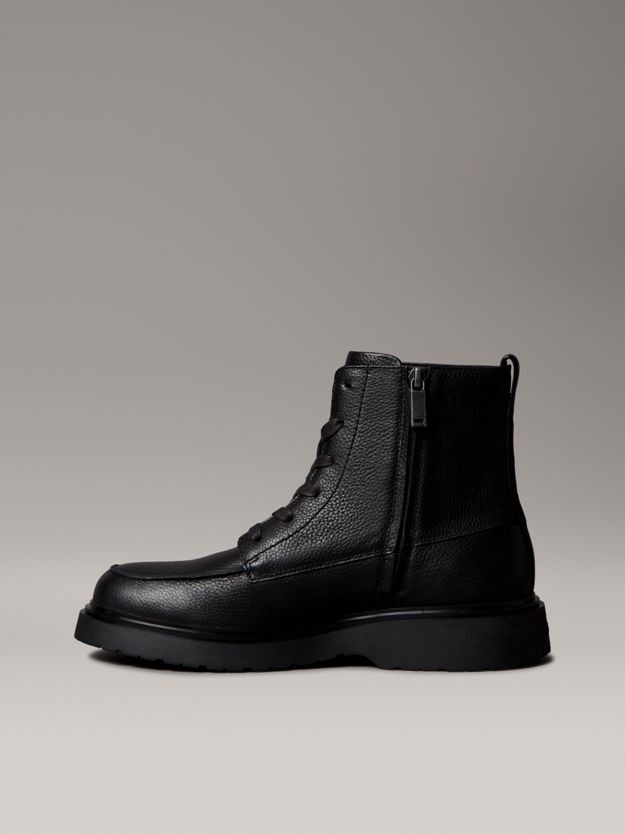 Leather Apron Toe Lace-Up Zip Boots