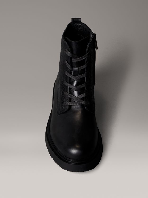 Leather Emblem Logo Lace-Up Zip Boots