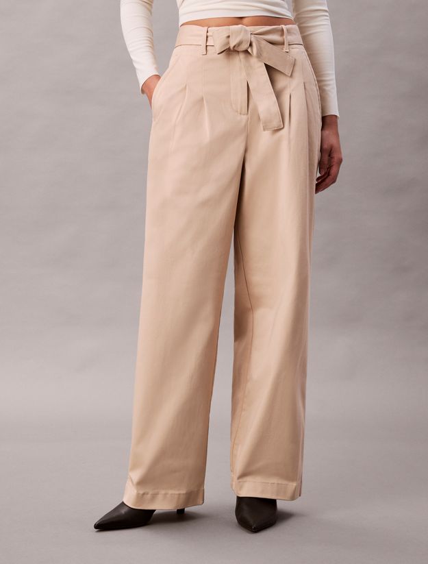 Cotton Twill Belted Trousers