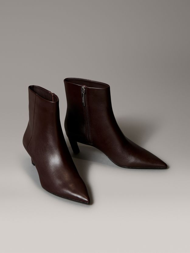 Leather Kitten Heel Zip Ankle Boots