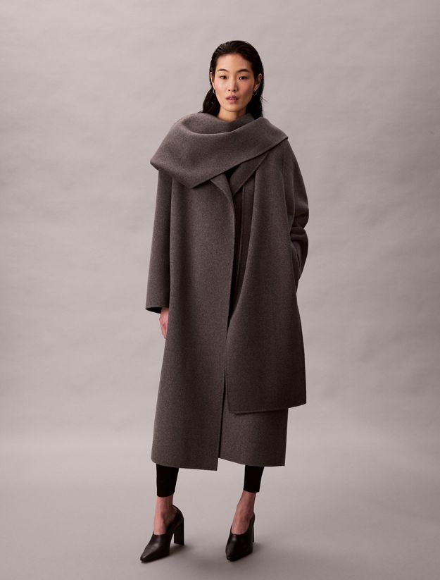 Heathered Wool Scarf Coat
