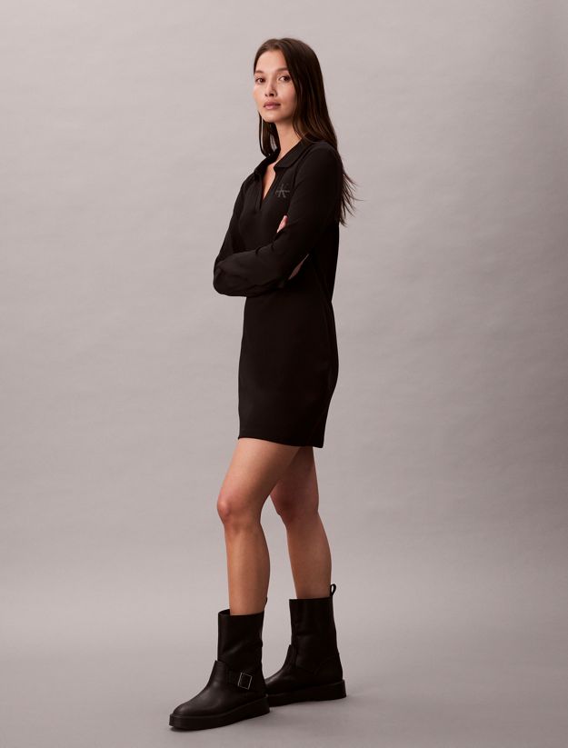 Slim Ribbed Cotton Polo Dress