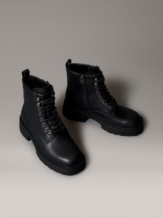 Leather Chunky Heeled Lace-Up Boots