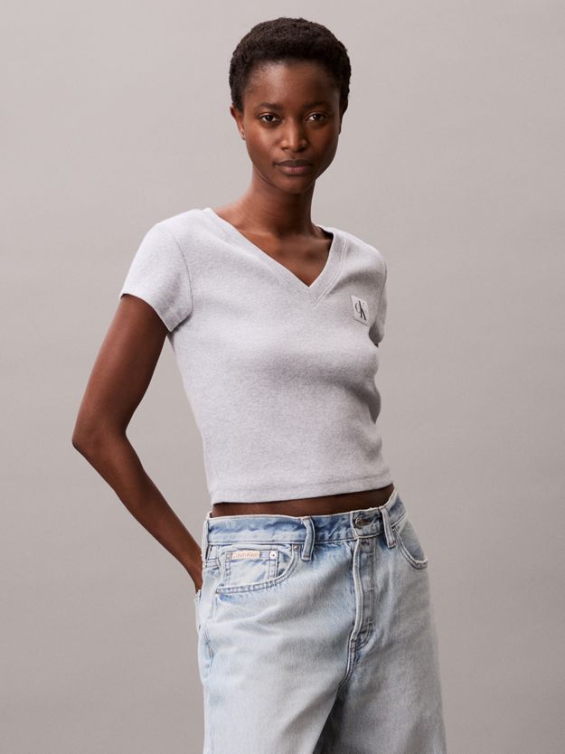 Ribbed Cotton V-Neck T-shirt