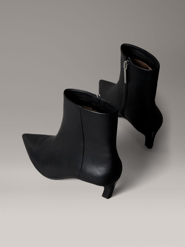 Leather Kitten Heel Zip Ankle Boots