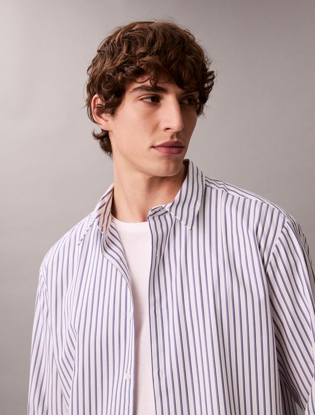 Double Stripe Cotton Relaxed Button-Down Shirt