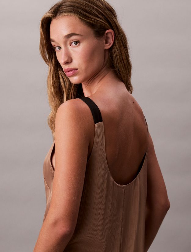 Crinkle Satin V-Neck Slip Dress