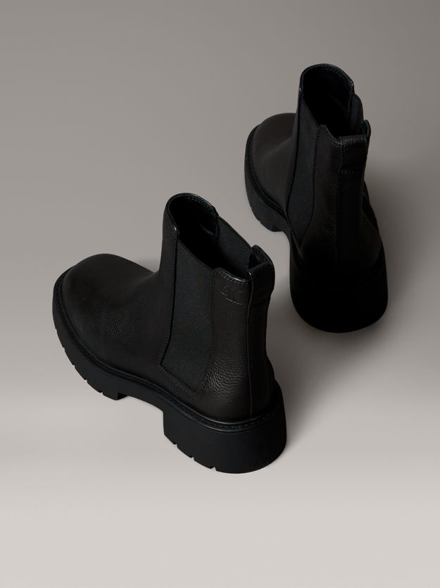 Leather Chunky Square Toe Chelsea Boots