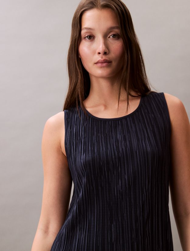 Plisse Sleeveless Midi Dress