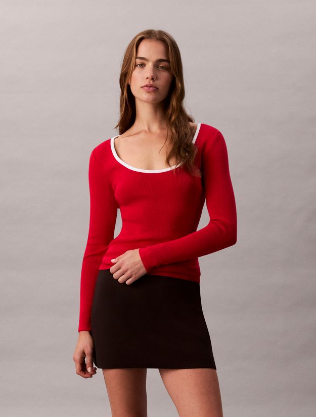 Cotton Blend Classic Scoopneck Sweater