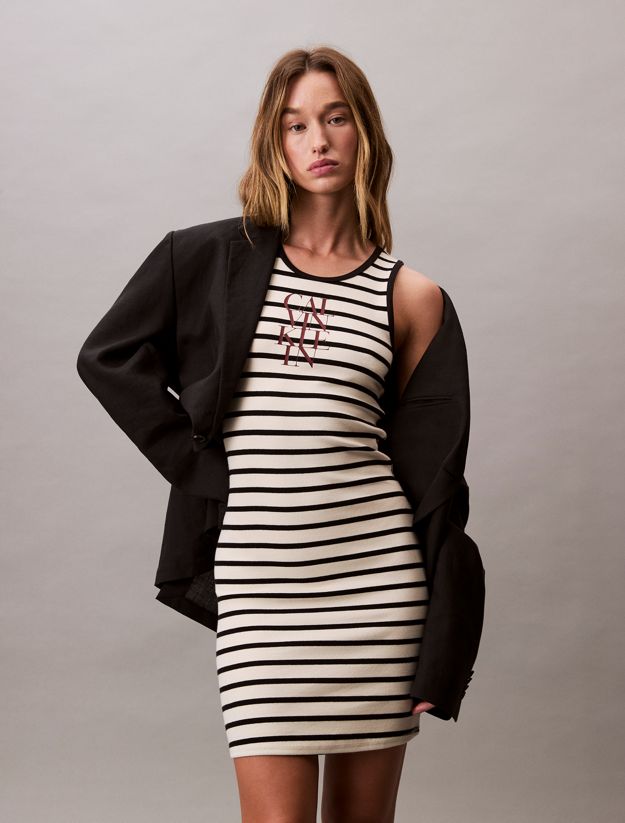 Stripe Cotton Rib Sleeveless Dress