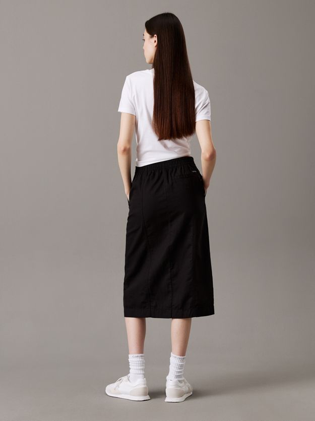 Cotton Linen Twill Midi Skirt