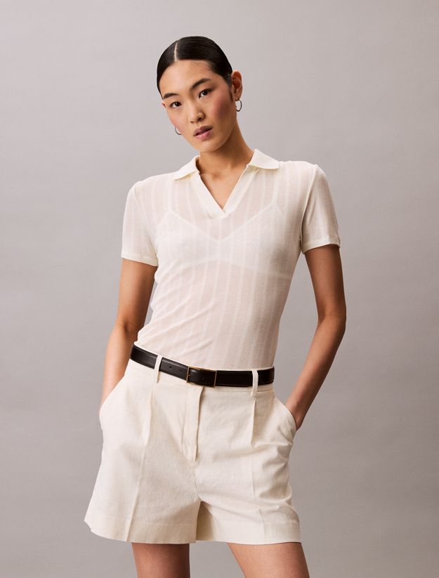 Pointelle Knit Polo Shirt