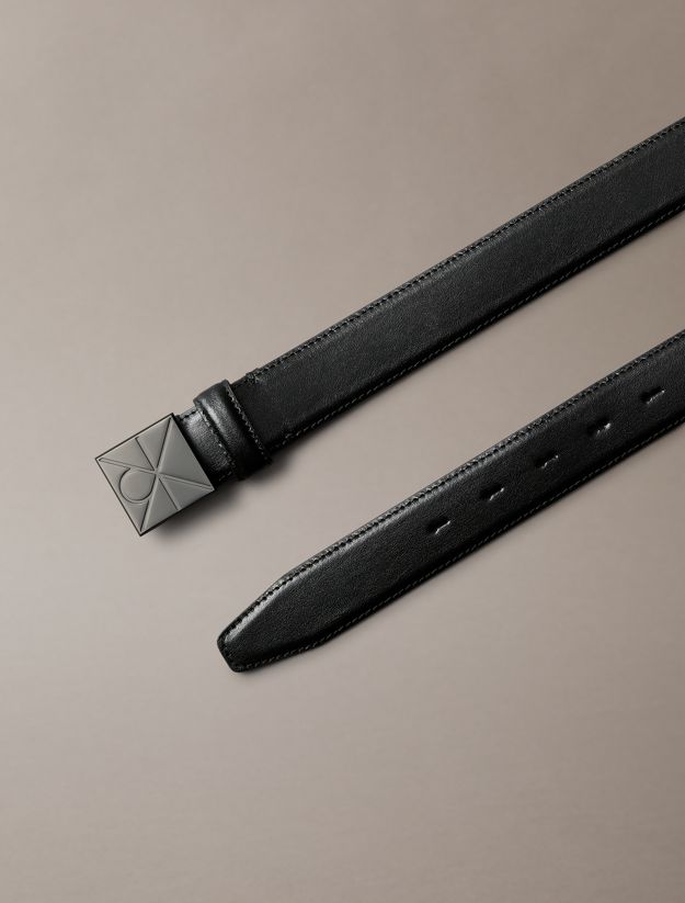 Full-Grain Leather Logo Plaque Buckle Belt