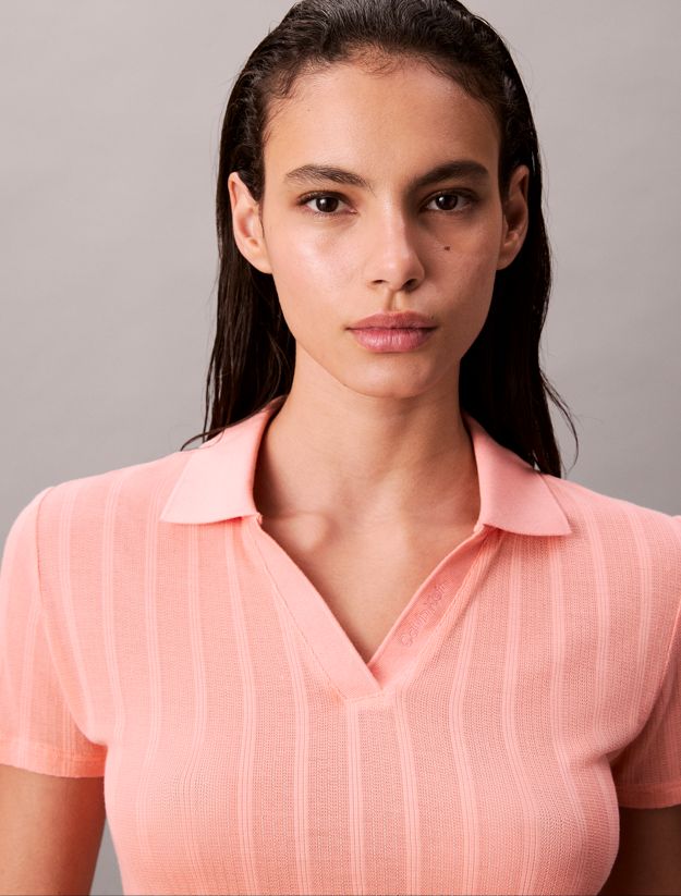 Pointelle Knit Polo Shirt