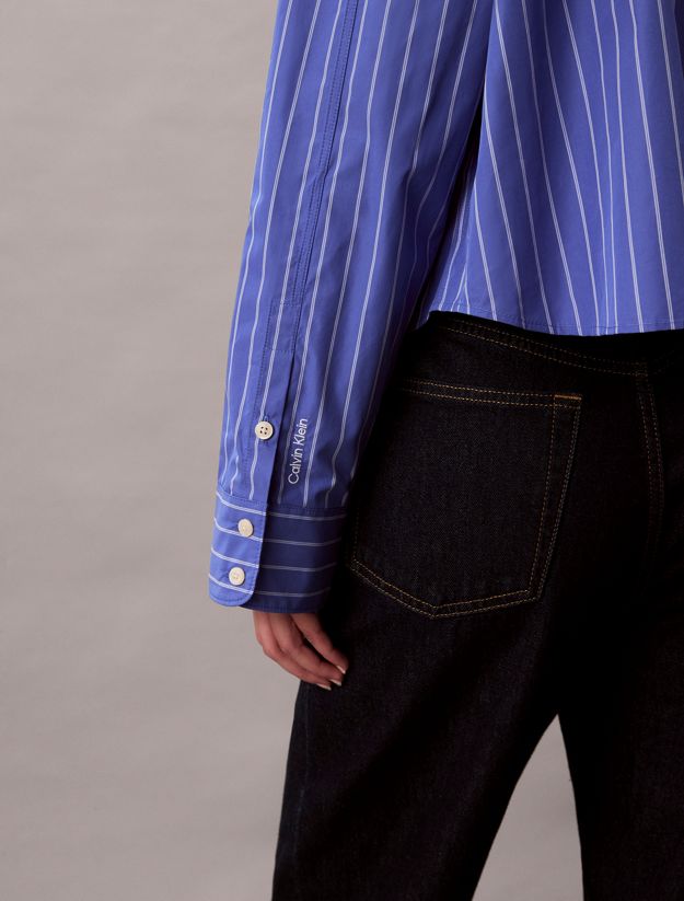 Stripe Cropped Boxy Button-Down Shirt