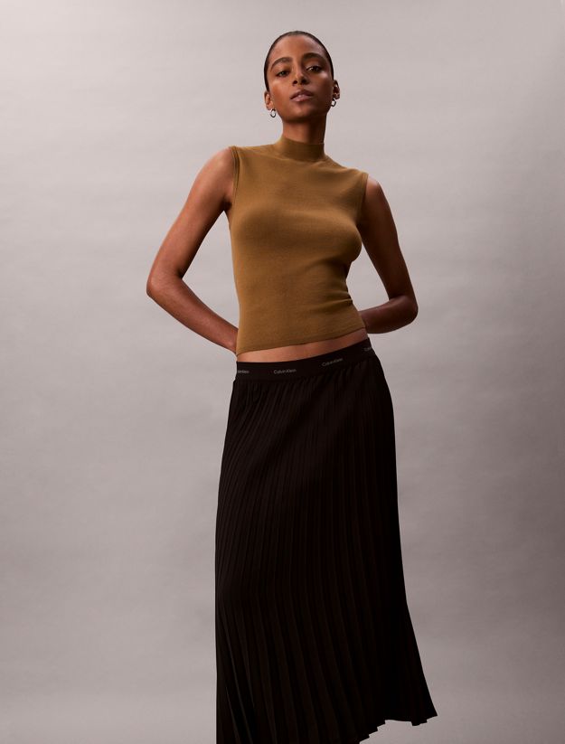 Pleated Crepe Midi Skirt