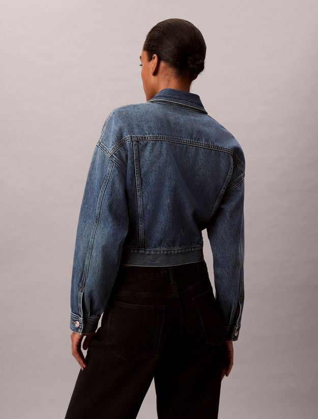 Cropped Zip Up Denim Jacket