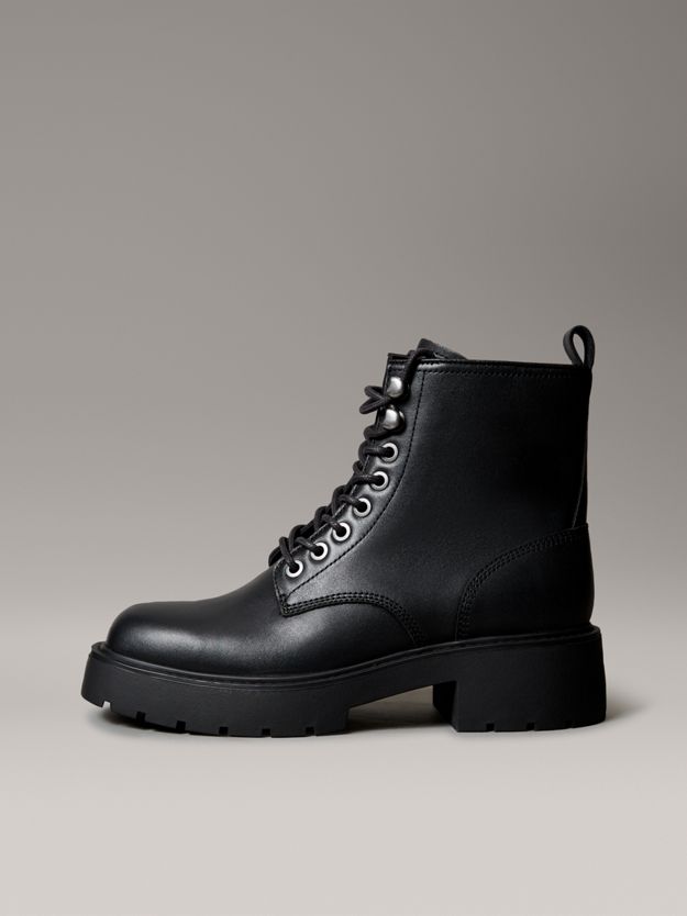 Leather Chunky Heeled Lace-Up Boots