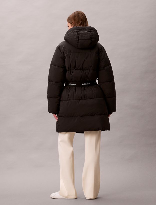 Logo Belt Hooded Puffer Coat