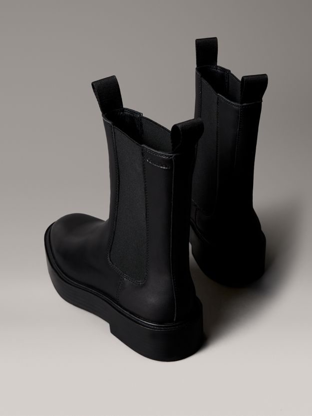 Leather Stacked Heel Chelsea Boots