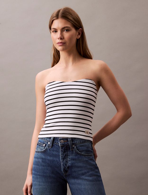 Ribbed Cotton Strapless Top