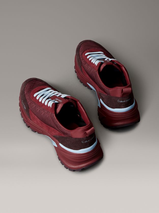 Suede and Emblem Logo Nylon Trainers