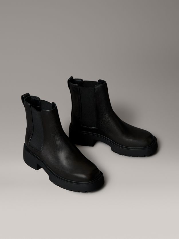 Leather Chunky Square Toe Chelsea Boots