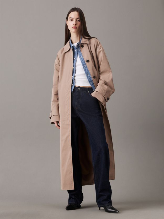 Cotton Nylon Long Trench Coat