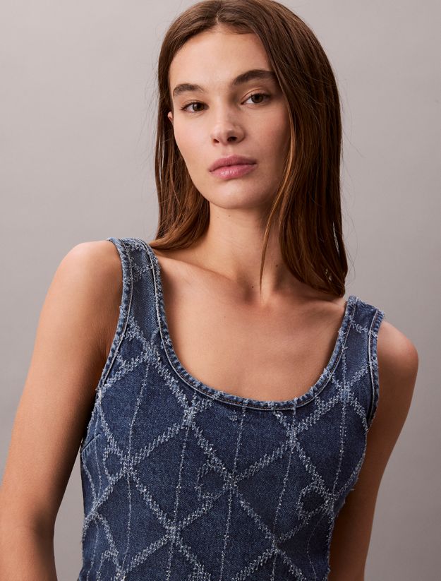 Denim Allover Monogram Cropped Tank Top