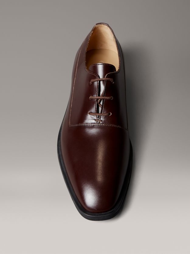 Leather Almond Toe Derby Lace-Up Shoes