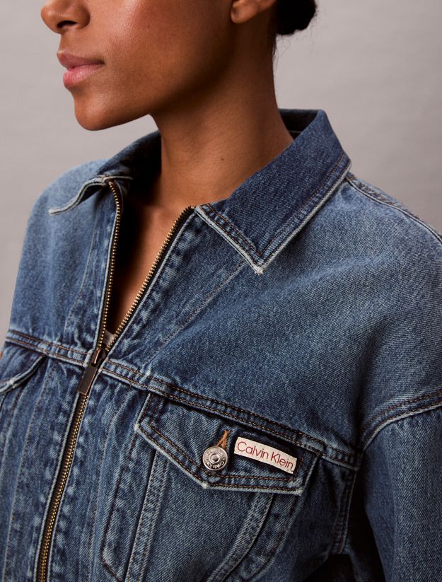 Cropped Zip Up Denim Jacket