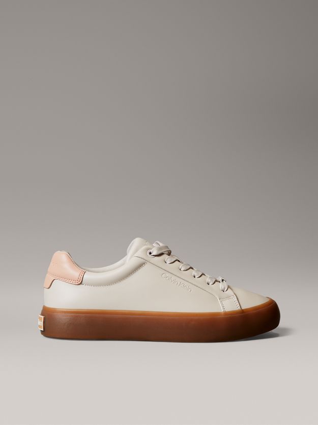 Smooth Leather Embossed Logo Trainers