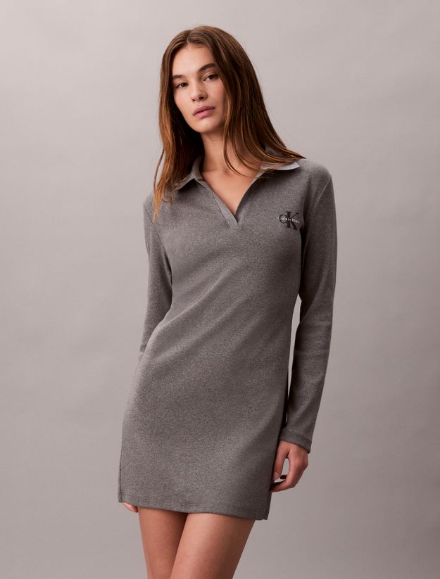 Slim Ribbed Cotton Polo Dress